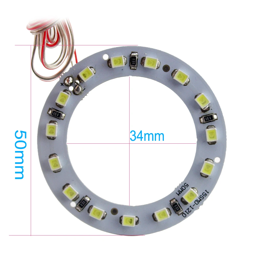 YM E-Bright 2 шт. Angel Eye 50 мм 1210 15 светодиодов 3528 5 см Halo кольца 12 В DC 15 SMD для автомобильных фар холодный белый