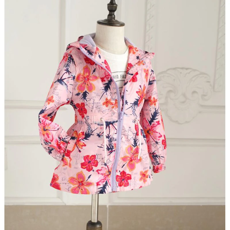 

Girls Jacket Flower Children Clothing 2018 Hooded Windbreaker Windproof Kids Waist Cotton Outfit For Child Outerwear Coats
