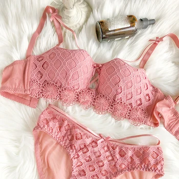 

Push Up Bras sets For young girls Underwear Bralette transparent panties Lingerie suits Seamless Brassiere hollow out Sexy