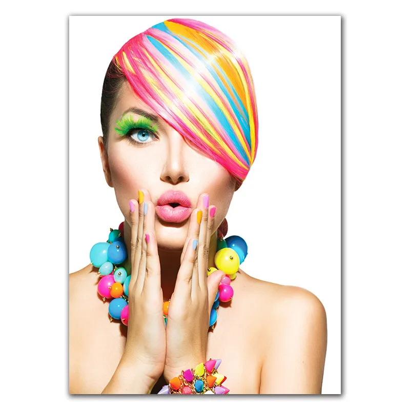 Современная мода красота Искусство холст живопись плакат или печать красочные волосы макияж настенные картины для салона красоты Магазин Декора DH2707 - Цвет: 7
