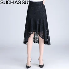 Средняя длинная кружевная юбка летняя новая модная Асимметричная женская черная плиссированная юбка с высокой талией S-3XL Женская юбка-зонтик