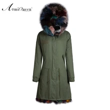 Прямая с фабрики Army Green пальто с белым выложены и лиса воротники слоновая кость искусственная Меховая куртка