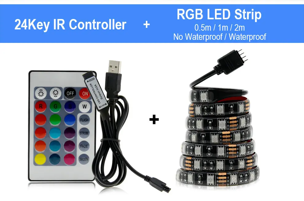 USB Светодиодная лента RGB DC5V гибкий светодиодный светильник RGB сменный цвет водонепроницаемая светодиодная лента 5050 50 см 1 м 2 м комплект