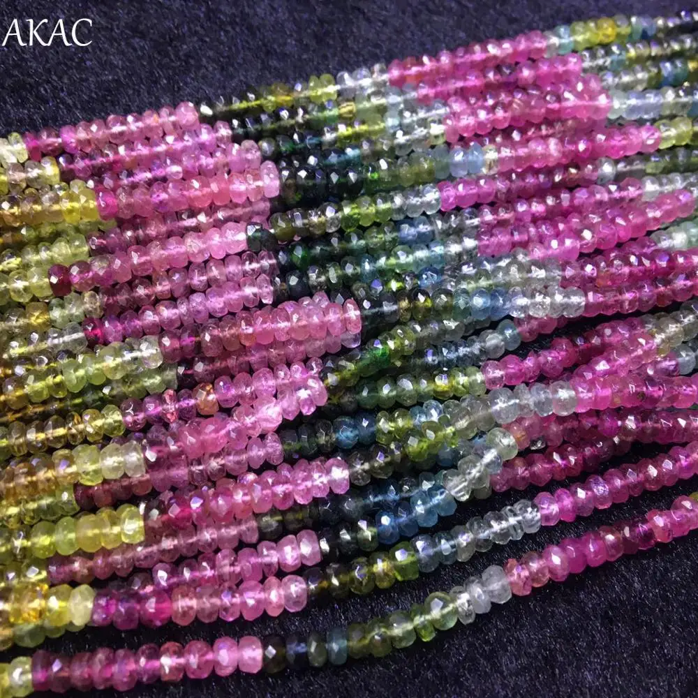 

Natural AAA natural tourmaline faceted rondelle loose beads approx2*4MM for diy making bracelet necklace