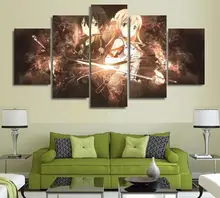 5 Panels Wall Art Anime Sword Art Online Kirito SAO 5 Pieces Paintings Canvas Poster Unframed 9004