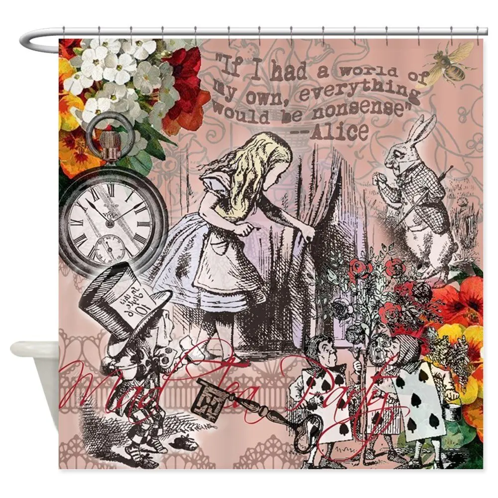 

Custom Alice in Wonderland Vintage Adventures Decorative Fabric Shower Curtain