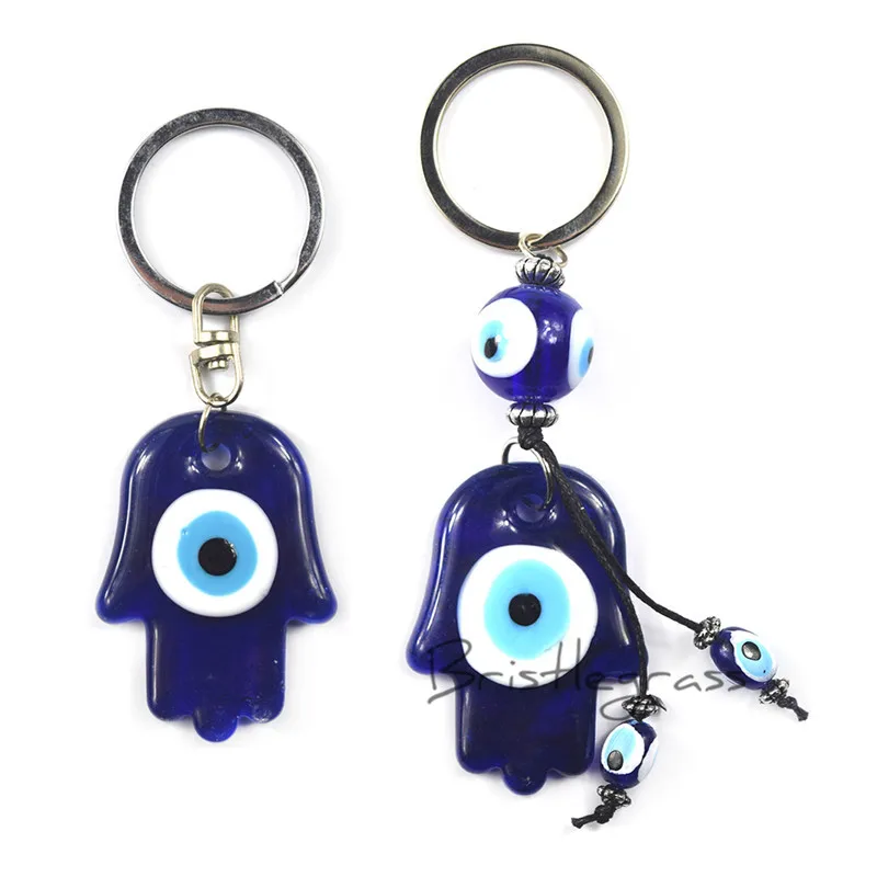 

BRISTLEGRASS Turkish Blue Evil Eye Hamsa Hand Keychains Key Chains Ring Holder Lucky Charms Hanging Pendants Blessing Protection