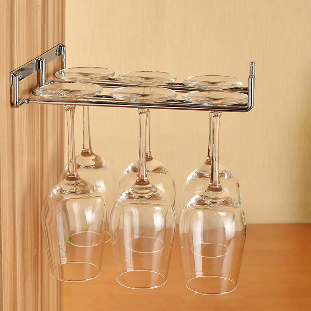 

Hanging Metal Wine Cup Rack Silver/Gold Bar Single/Double Rack Wine Stemware Glass Bottle Goblet Inverted Holder KC0026