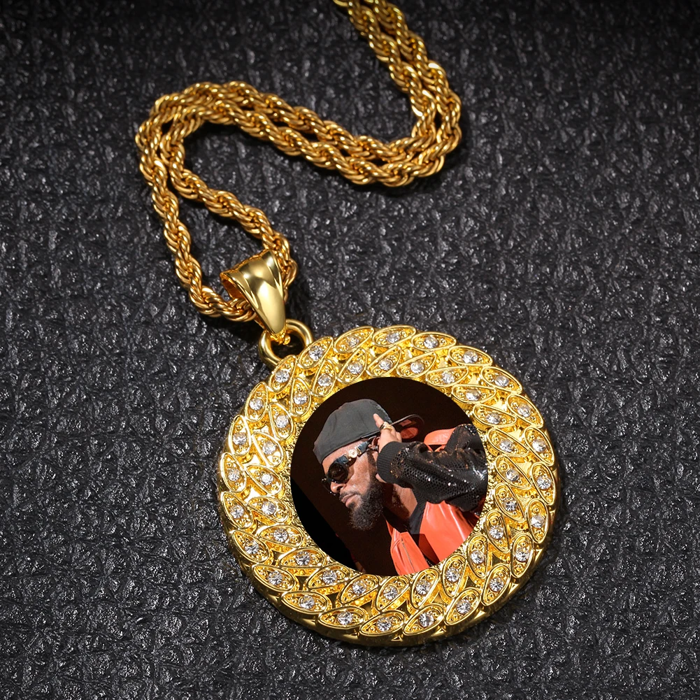 Uwin изготовление на заказ фото медальоны ожерелье и подвеска круглой формы со стразами ювелирные изделия Хип-хоп для подарка