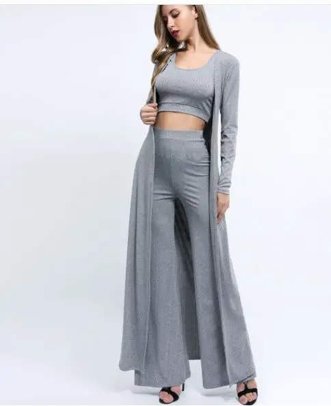 Mode Large Décontracté Tricots Pièces Veste Femmes Cardigan Manches 3 Split Long À Ensemble Costume Pantalon Jambe Longues De qpROxTTEw
