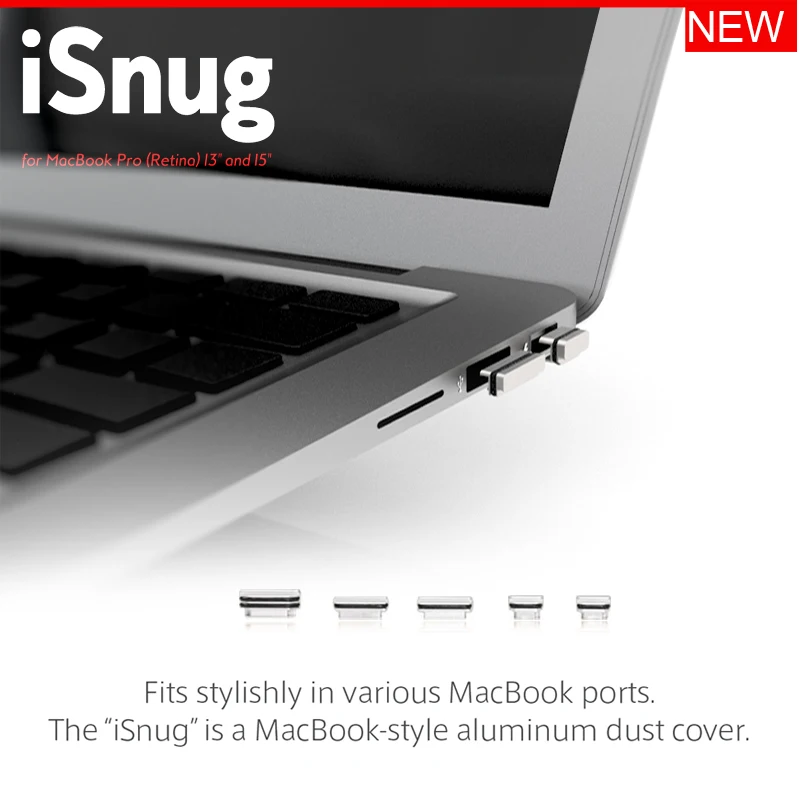 

Free shipping 8MOBILITY iSnug Aluminum Silver Anti-Dust Stopper / Port Cover for macbook Pro Retina 13" and 15" hot sale