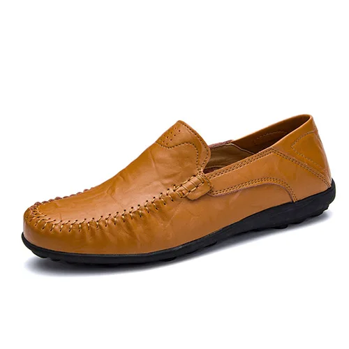 Мужские лоферы из натуральной кожи повседневная обувь без застежки Мокасины, Мужская обувь для вождения на плоской подошве chaussure homme, большие размеры: 38-47 - Цвет: Цвет: желтый