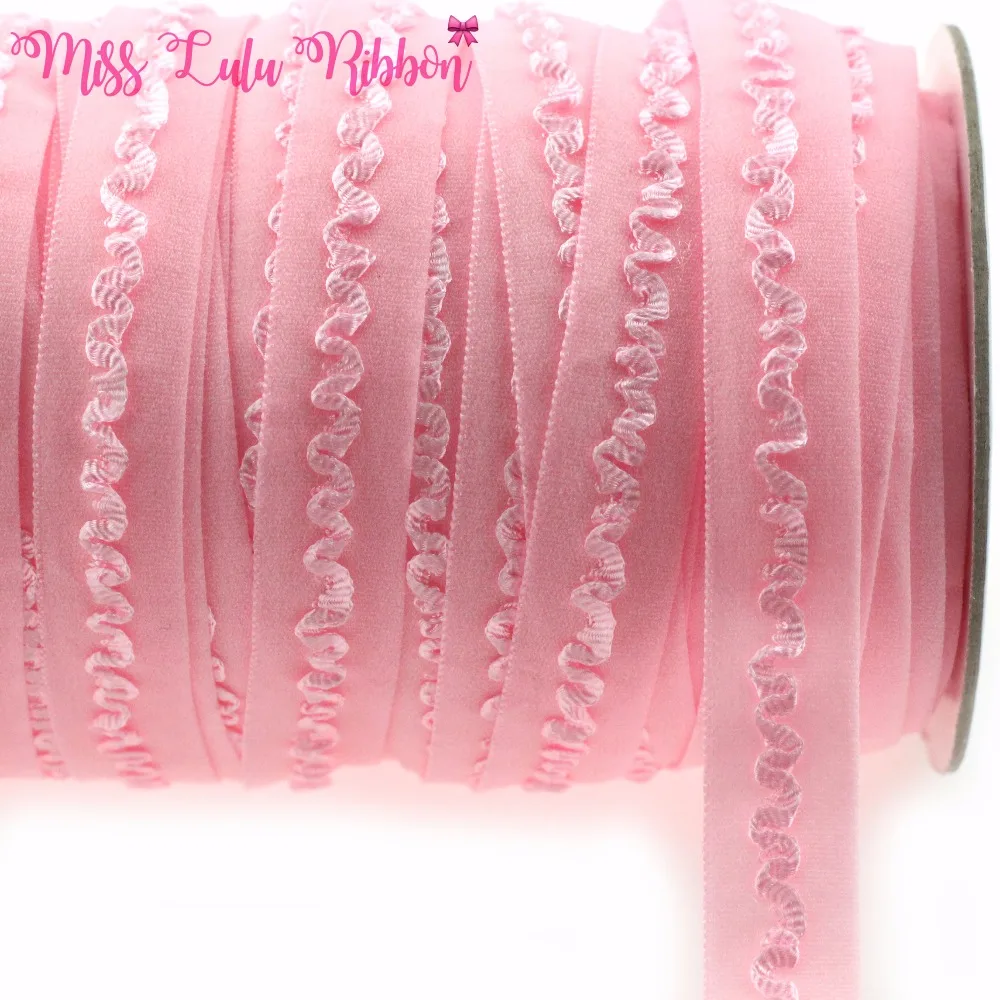 5/8"16mm Solid Pearl Pink Ruffle Fold Over Elastic Ribbon Crochet Flower Band Handmade Lingerie