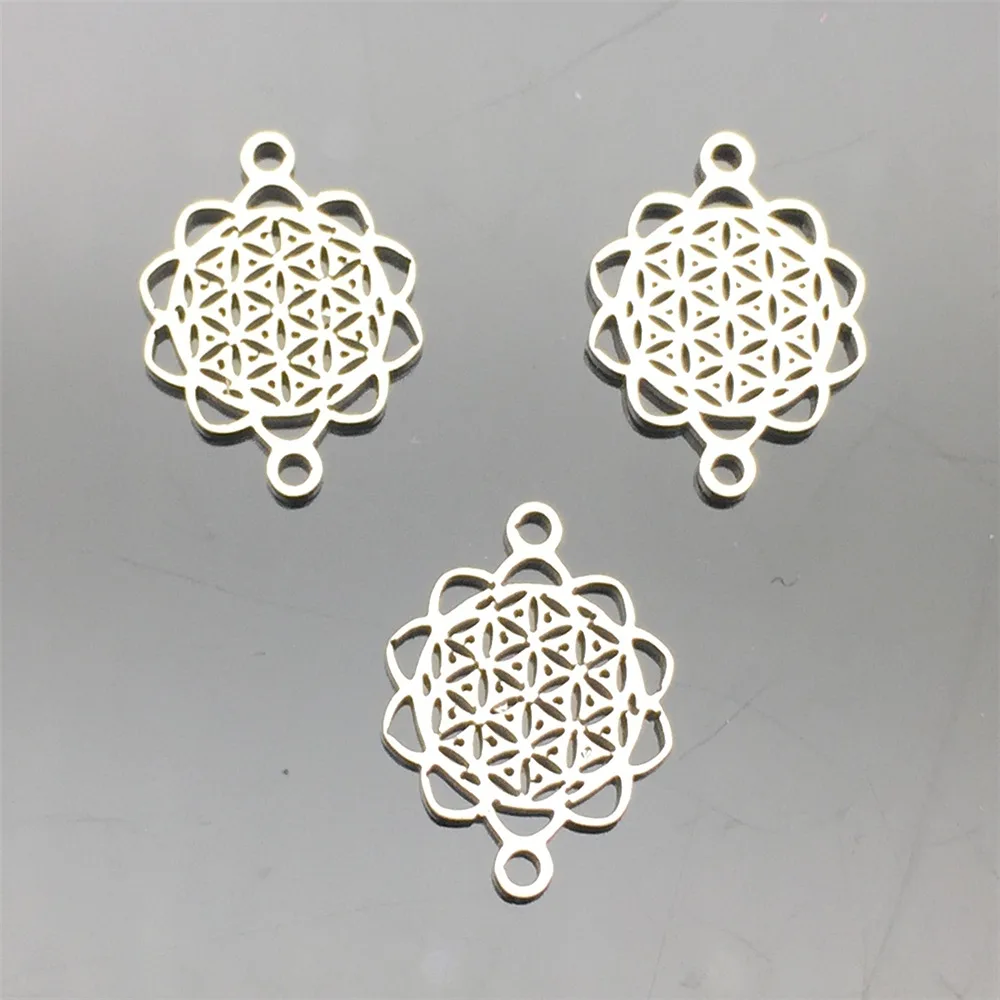 10Pcs Antique Silver Hollow Filigree Flower Charms Pendants for Jewelry Making 