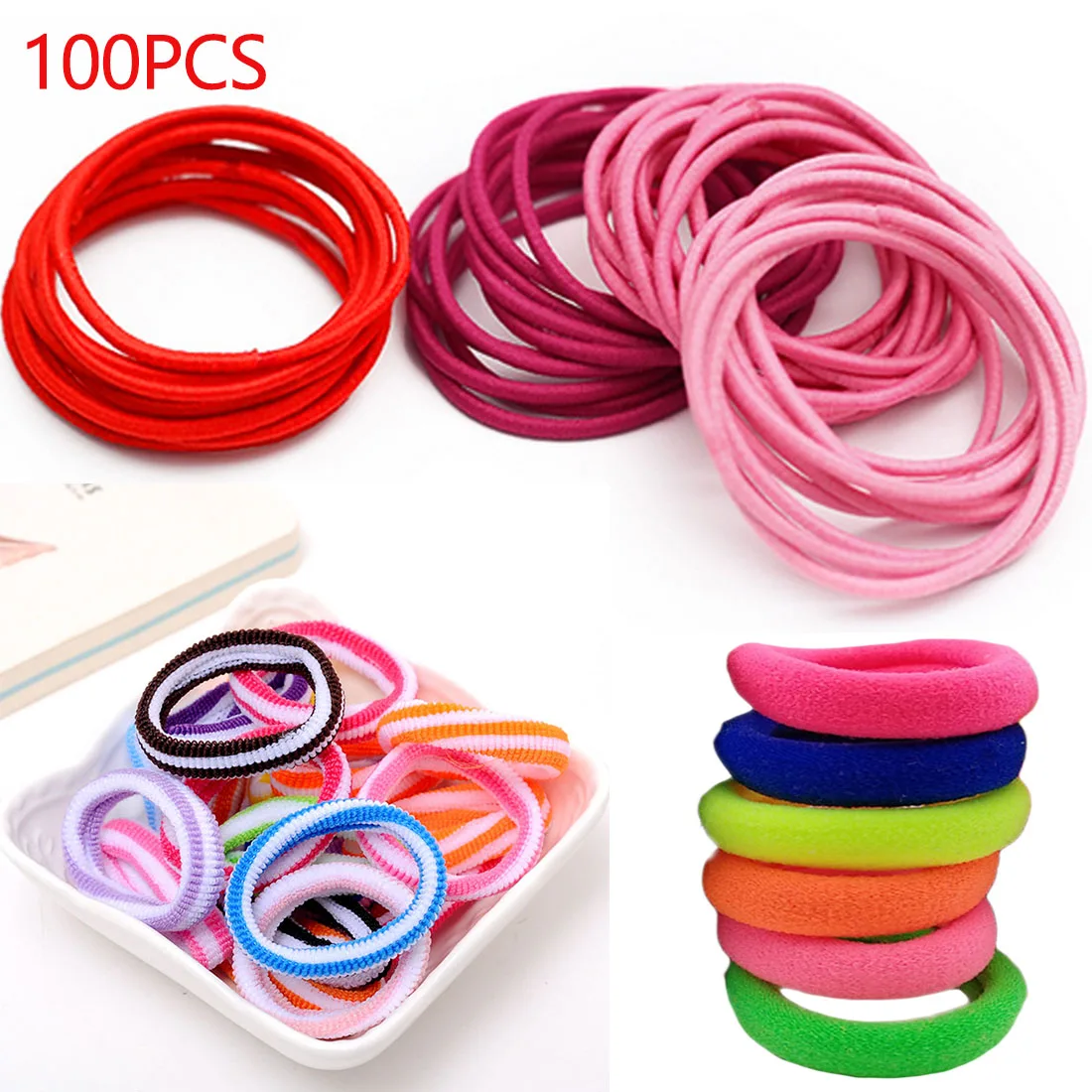 

100pcs/lot 3Types Elastic Rubber Bands Ring Circle Gum Scrunchy Ponytail Holders Braiding Hair Accessories Holder Hairband