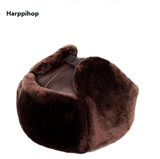 

El sombrero Men's cowhide warm hat 100% Genuine leather cap autumn and winter casual real leather ear protector hats