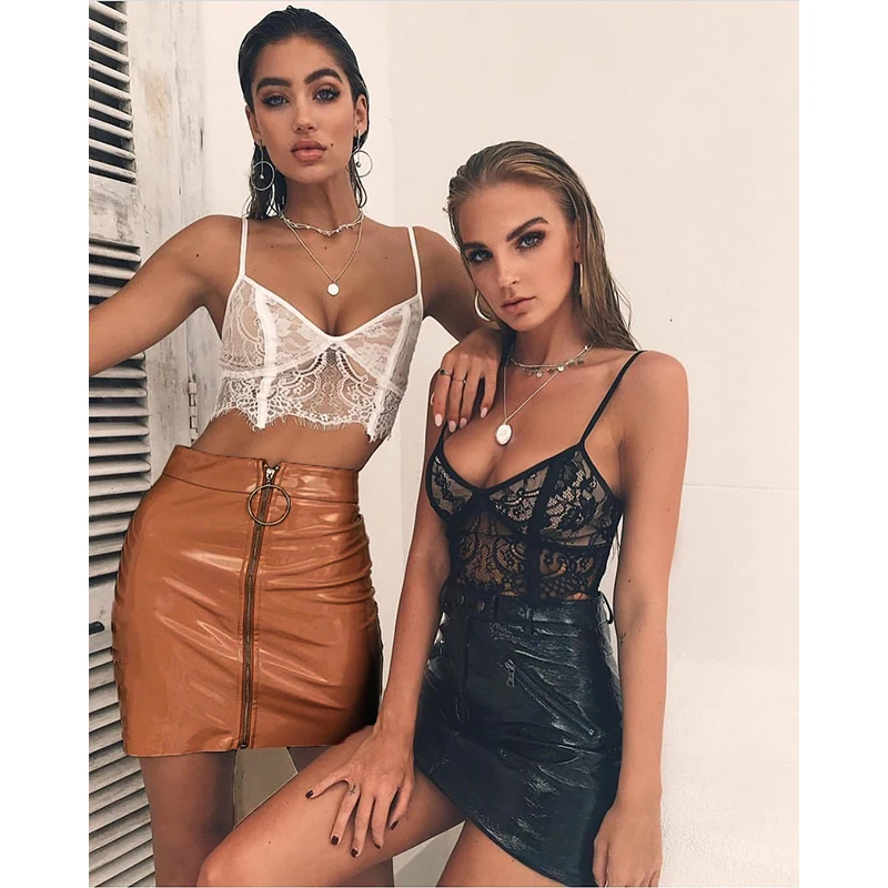 

Top Quality Celebrity Black Brown Beige PU Mini Bandage Skirt Elegant Fashion Skirt