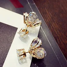 Роскошные Двухсторонние серьги-гвоздики в виде цветка, женские модные элегантные серьги с цирконием золотого цвета, Свадебные Серьги Brincos