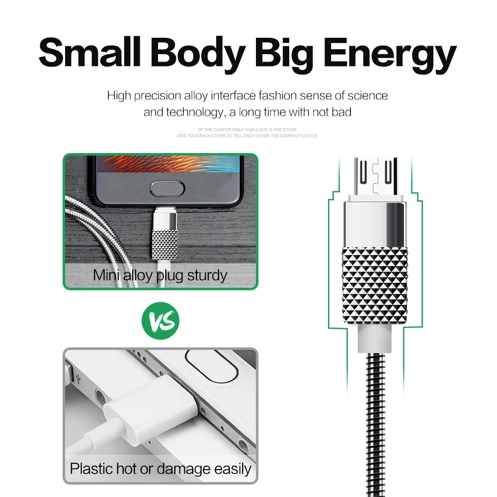MANTIS resorte de Metal Micro USB Cable USB de Cable de carga de datos para Samsung Xiaomi Huawei HTC para dispositivos Android cable