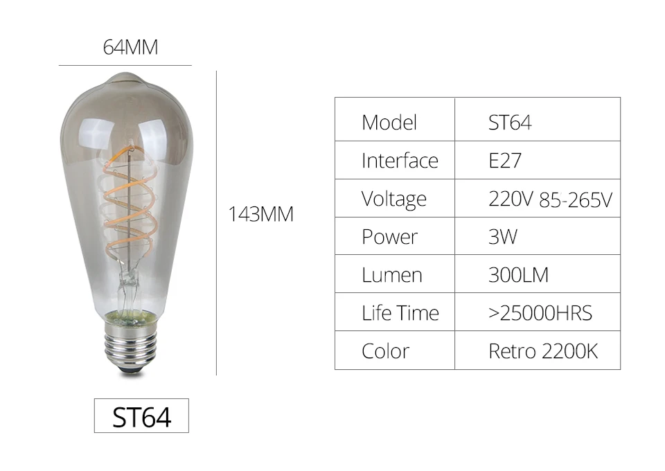 EeeToo Retro Edison Bulb E27 220V LED Bulbs Tubes 3W A60 ST64 G80 G95 Filament 2200K Vintage LED Edison Light Bulb Chandelier (4)