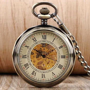 

Vintage Open Face Roman Numberal Hand Winding Skeleton Mechanical Pocket Watch Pendant Fob Chain Steampunk Watches for Men Women
