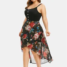 2019 Plus Size Floral Bohemian Dress Asymmetrical Spaghetti Strap Maxi Dress Chiffon Strapless Dress bohemian floral maxi dress