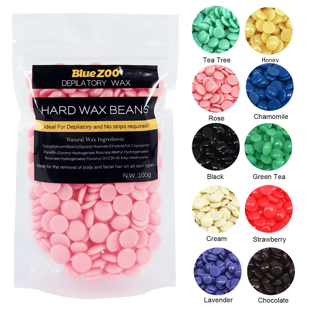 

100g Bluezoo10 colors Flavors Removal Cream Color No Strip Depilatory Hot Film Hard Wax Pellet Waxing Bikini Hair Removal Bean
