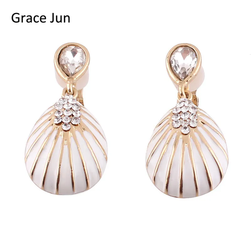 

4 Colors Choose Rhinestone Enamel Crystal Water Drop Clip on Earrings Non Piercing for Women Elegant Earrings Christmas Gift