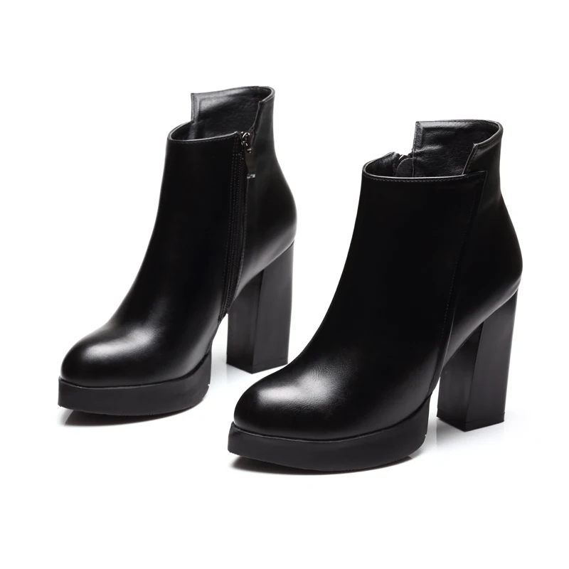 Goede Nieuwe 2017 Sexy Vrouwen Laarzen Mode Platform Plein Hoge Hakken Zwarte Enkellaarsjes Vrouw Brand Design Dames Lederen Schoenen CH B0011
