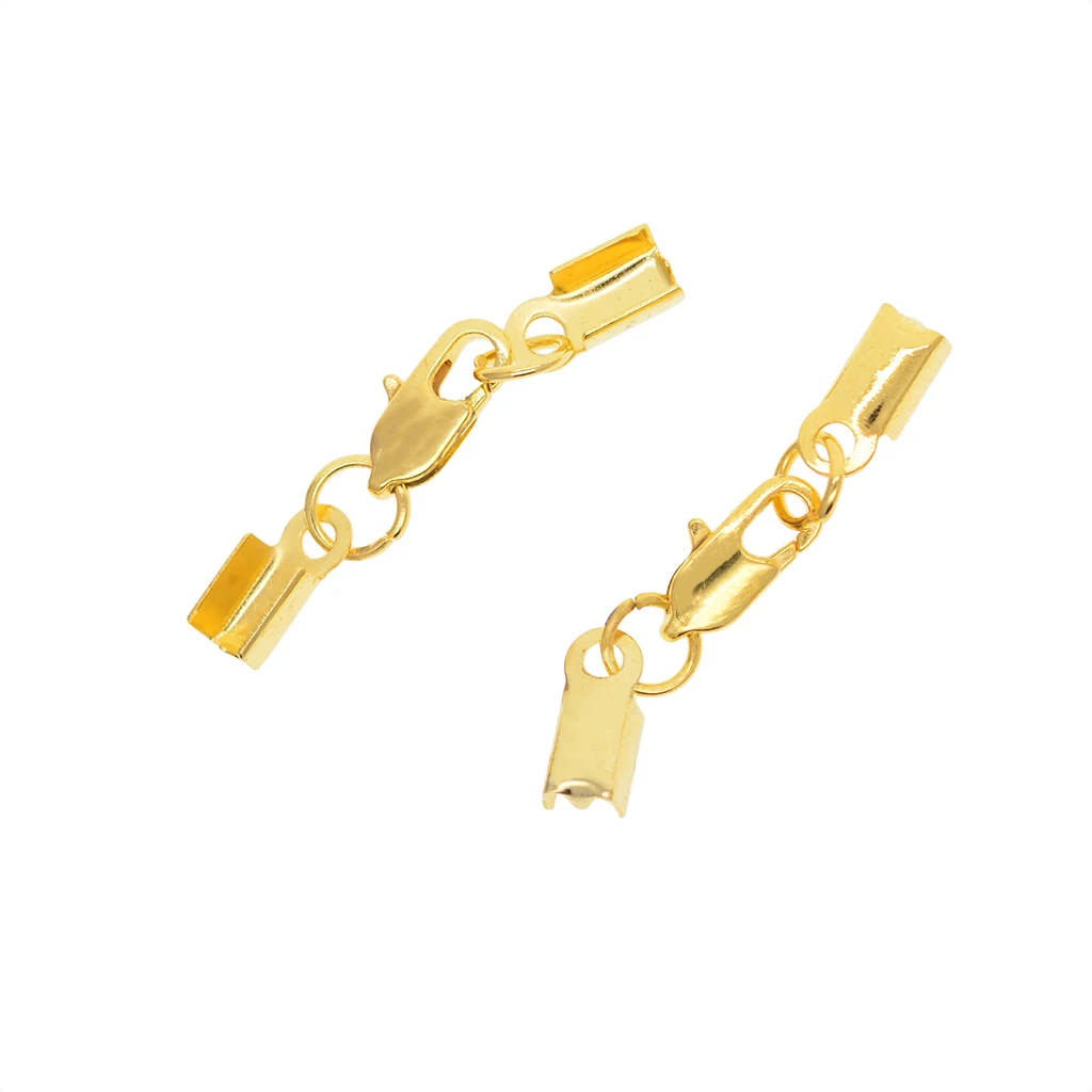 12 Sets Crimp Cord End Cap Clips Bail Tips Connector Findings with Lobster Clasp for Necklace Bracelet Jewelry Making