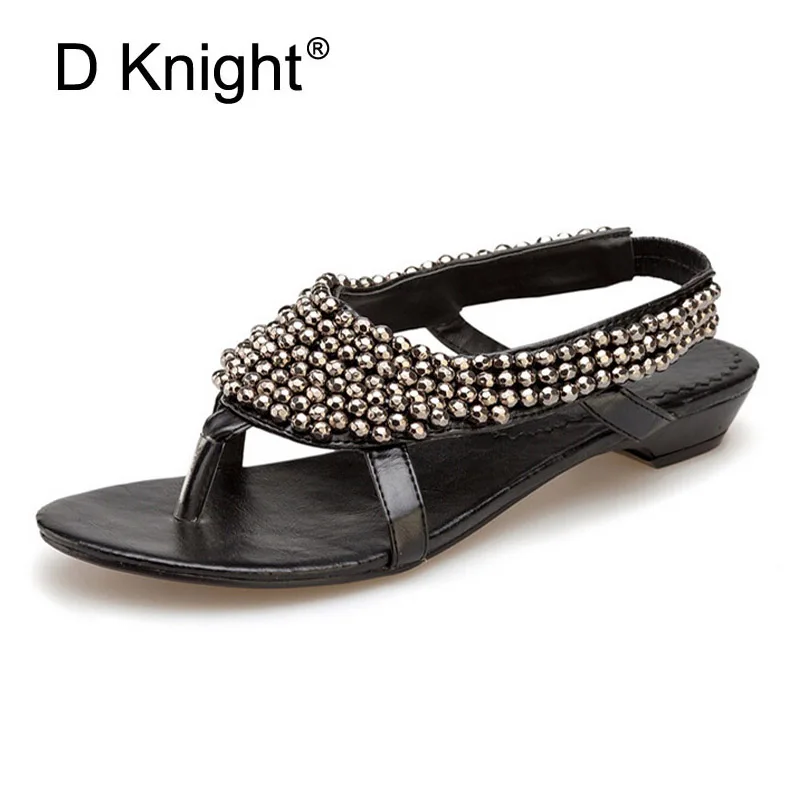 

2018 Summer Gladiator Sandals Women T-Strap Flip Flops Bling String Beaded Platform Shoes Woman Slip On Flats Big Size 35-41 E44
