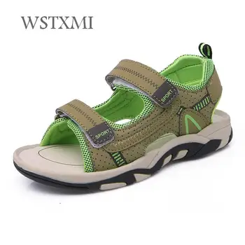 

2018 Summer Kids Shoes for Boys Beach Sandals Breathable Fashion Children Flats Soft Leather Sandals Rubber Sole Outdoor Sports