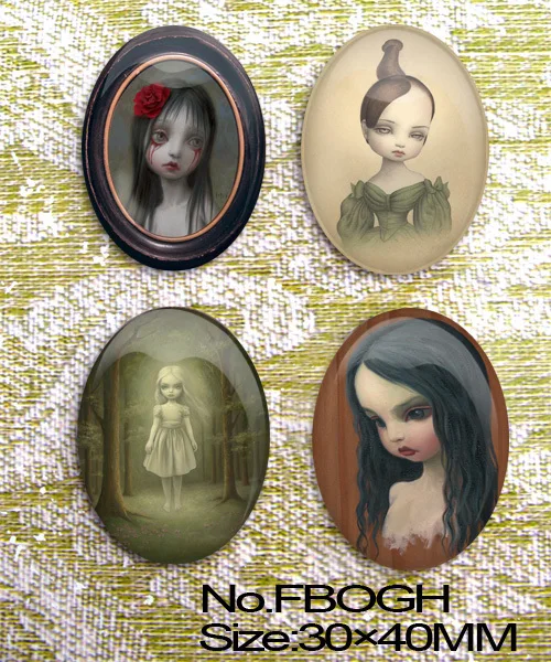 

4pcs Sad girl Oval Glass Cabochon Cameo for 30x40mm base setting FBOGH