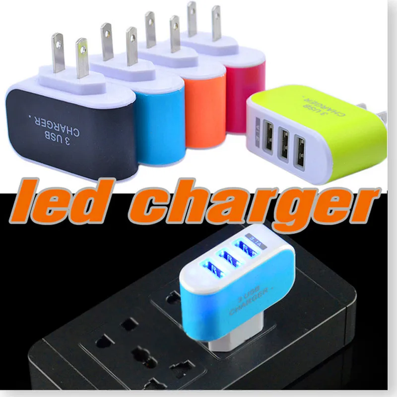 

US EU Plug 3 USB Wall Chargers 5V 3.1A LED Adapter Travel Convenient Power Adaptor with triple USB Ports For Mobile Phone