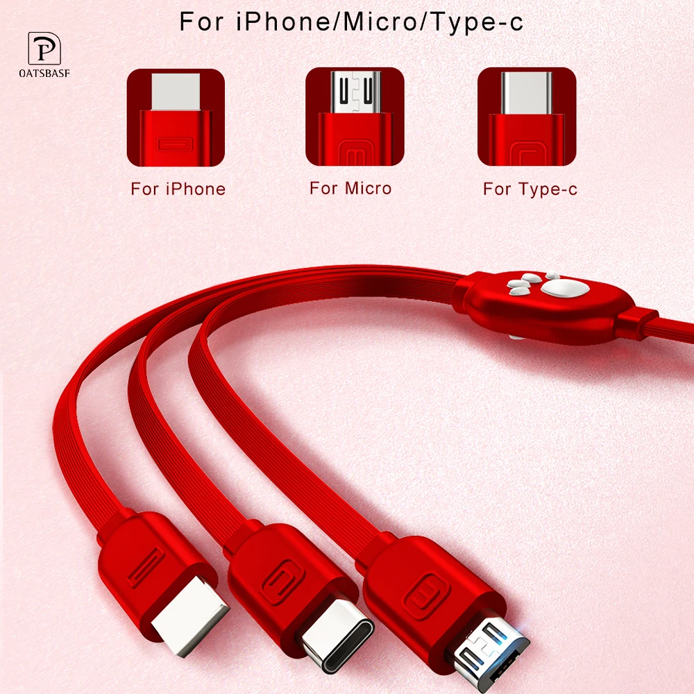 

Oatsbasf retractable USB Cable 3 in 1 For iPhone X 5 6 7 8 Mobile Phone Cable Type C Micro USB Cable For Phone Charger Cable