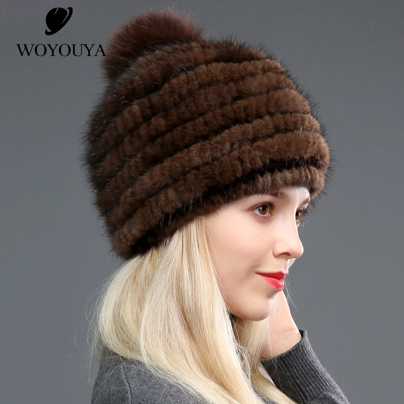 WOYOUYA новая норковая шапка женская зимняя вязаная толстые зимние шапки для женщин