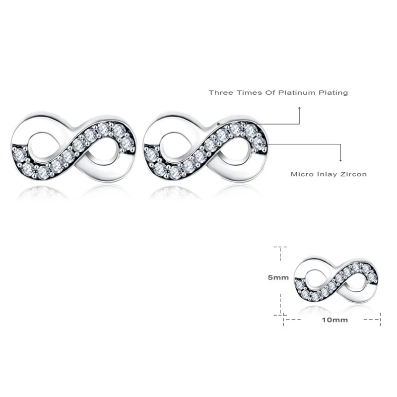 CUTEECO,, серебряные серьги-гвоздики бесконечности, прозрачные фианиты, брендовые серьги для женщин, свадебные ювелирные изделия