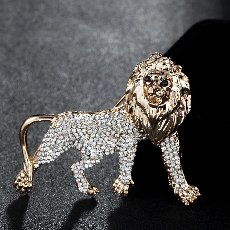 

New Arrival Men Brooch Jewelry Statement Lion Animal Brooches Pins Brand Rhinestone Hijab Pin For Collar Suit Scarf Decoration