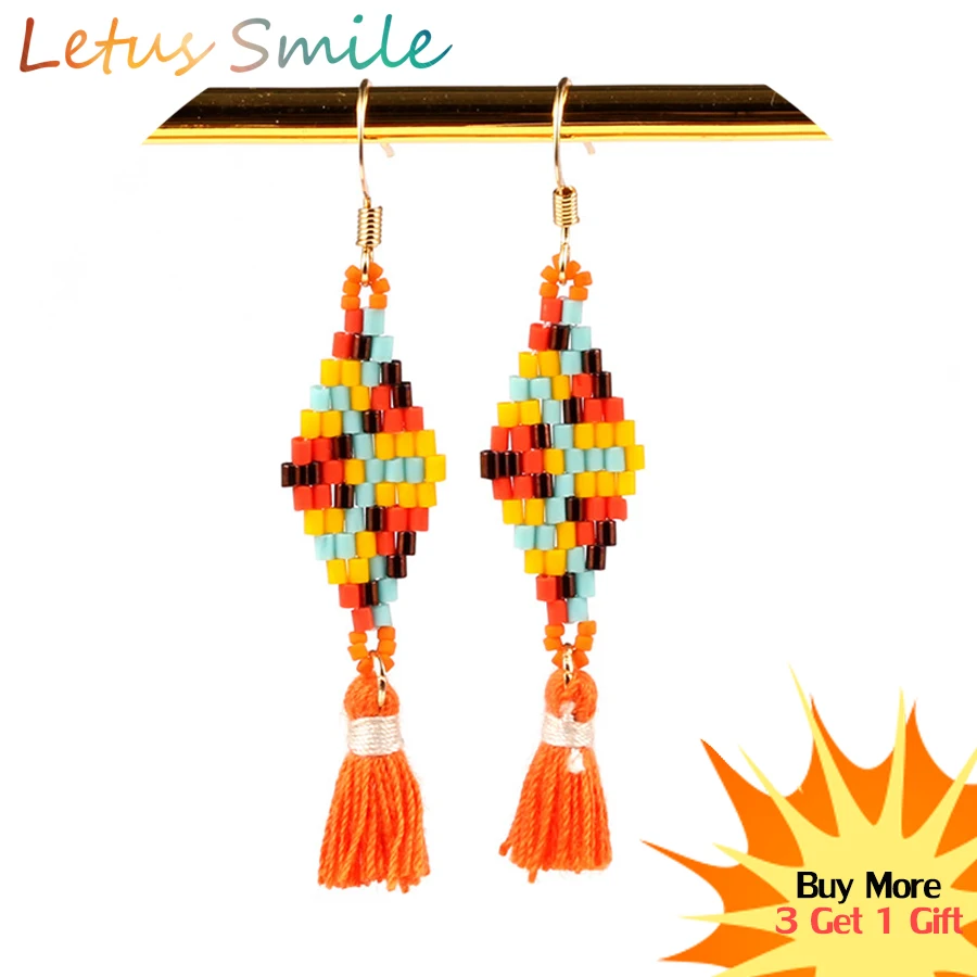 

Ethnic Toho Seedbeads Earrings Women Fashion Geometric Pendant Earring Bohemian Tassel Drop Earrings Handmade Ear Jewelry Gift