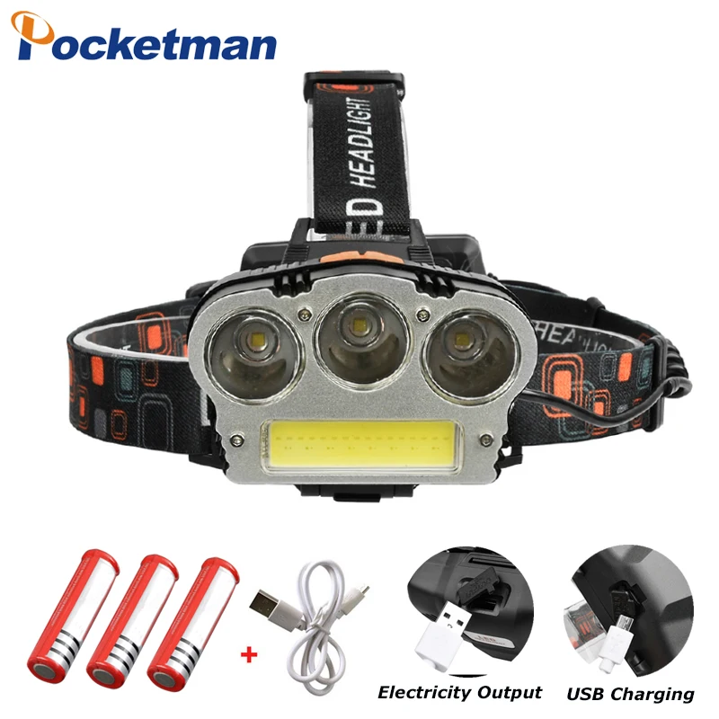 

30000ml Led Headlamp 3* t6+ COB Headlight Rechargeable Head Lamp Torch 18650 Battery Hunting Fishing Light