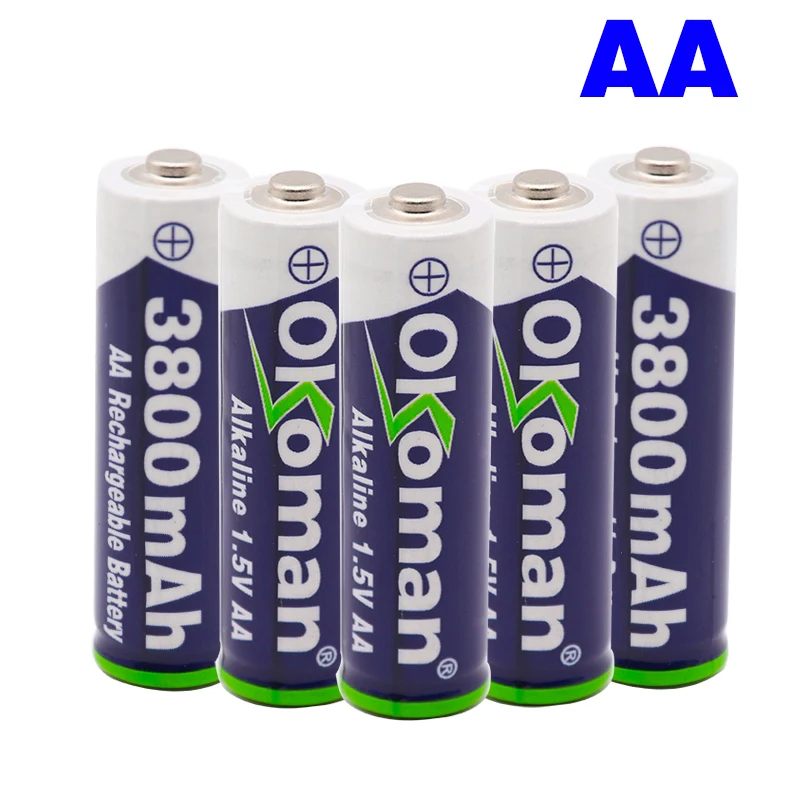 Okoman 1 5 V AAA 3000mAh Щелочная аккумуляторная батарея + 3800 mAh AA щелочная для светодиодная
