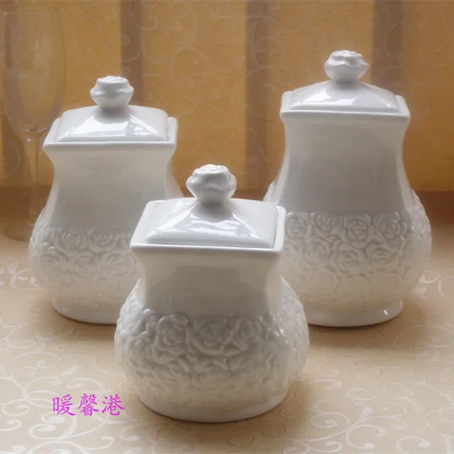 3pcs Porcelain Enamel Kitchen Canister Set Coffee Sugar Tea White 3pcs Porcelain Enamel Kitchen Canister Set Coffee Sugar Tea White Ceramic Sweet Storage Jars