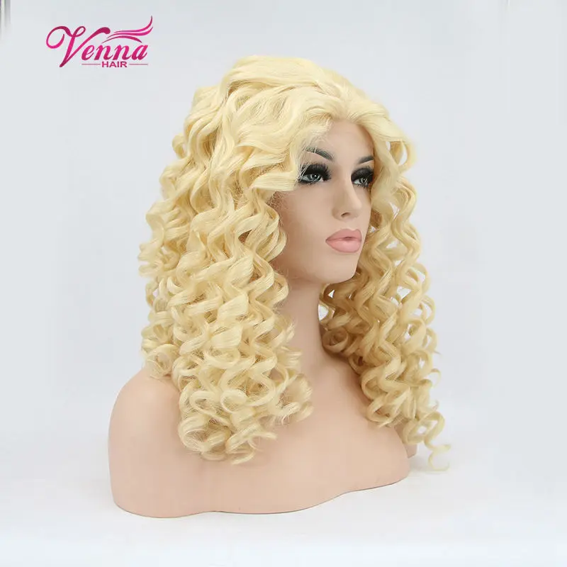 

Hot Selling Blond Curly Synthetic Lace Front Wig High Quality Anime Cosplay Hair Short Wigs For Black Women