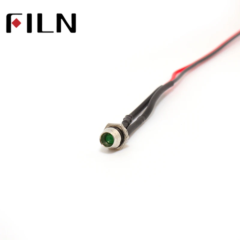 Filn 6mm Ламподержатель 3v 5v 6 в, 12 В, 24 В постоянного тока, мини-светодиодный индикатор светильник с 20 см кабель