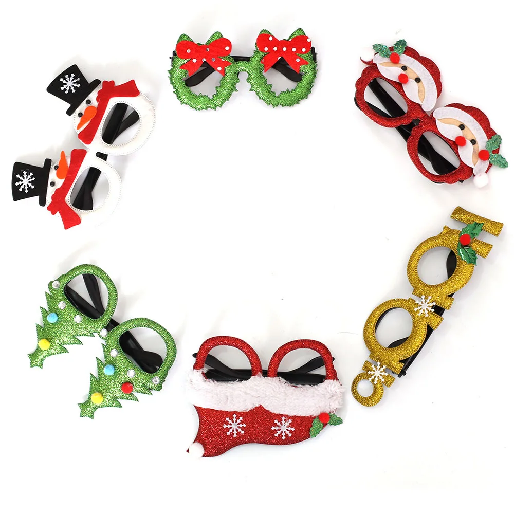 Рождественские украшения для взрослых и детей, праздничные игрушки Санта снеговик, рога, очки, праздничное украшение