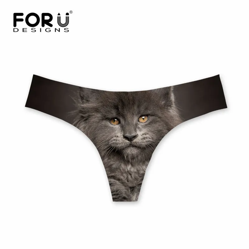 FORUDESIGNS Women Sexy Thong Panties Animal Cat Print Underwear Women