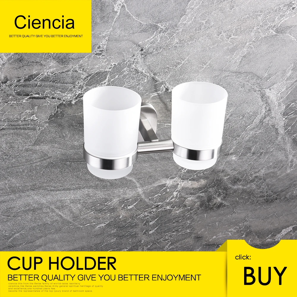 

Ciencia SUS304 Stainless Steel Wall Mount Frap Double Toothbrush Tumbler & Cup Holder Copo Bathroom Accessory