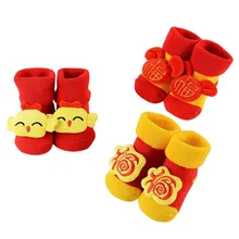 Новые Красные домашние носки для малышей, детские зимние толстые теплые мультяшная нога, носки