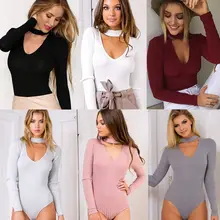 New Women V Neck Long Sleeve Bodycon Bandage Bodysuit Jumpsuit Slim Short Romper