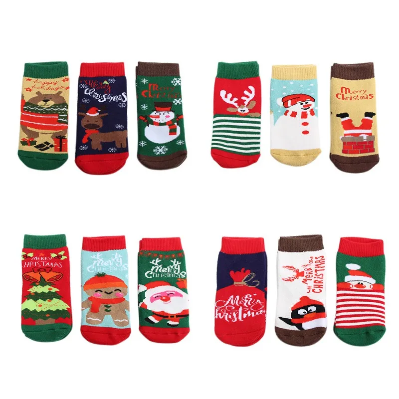 Зимние и осенние детские рождественские носки 3 пар/уп. Нескользящие Детские хлопковые смесовые носки для малышей, подарок для мальчика девочки, носки